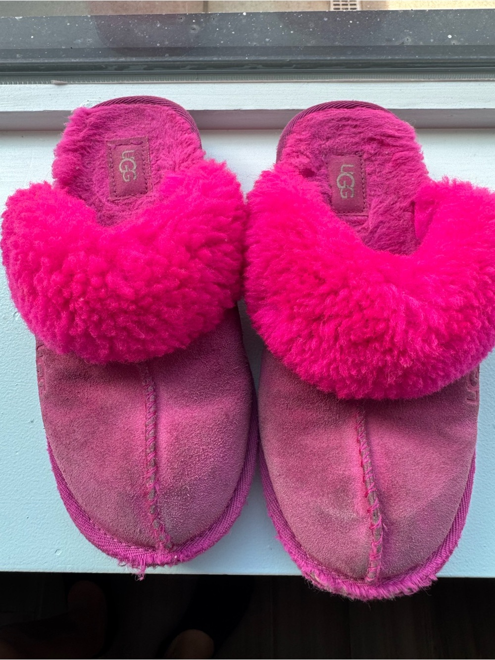 UGG Women's Hot Pink Suede Shearling Slippers